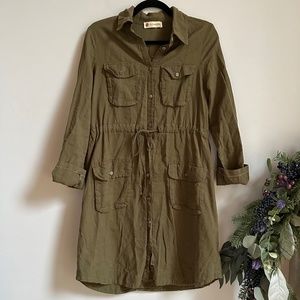 Etnik Esintiler Green Button Down Shirt Dress